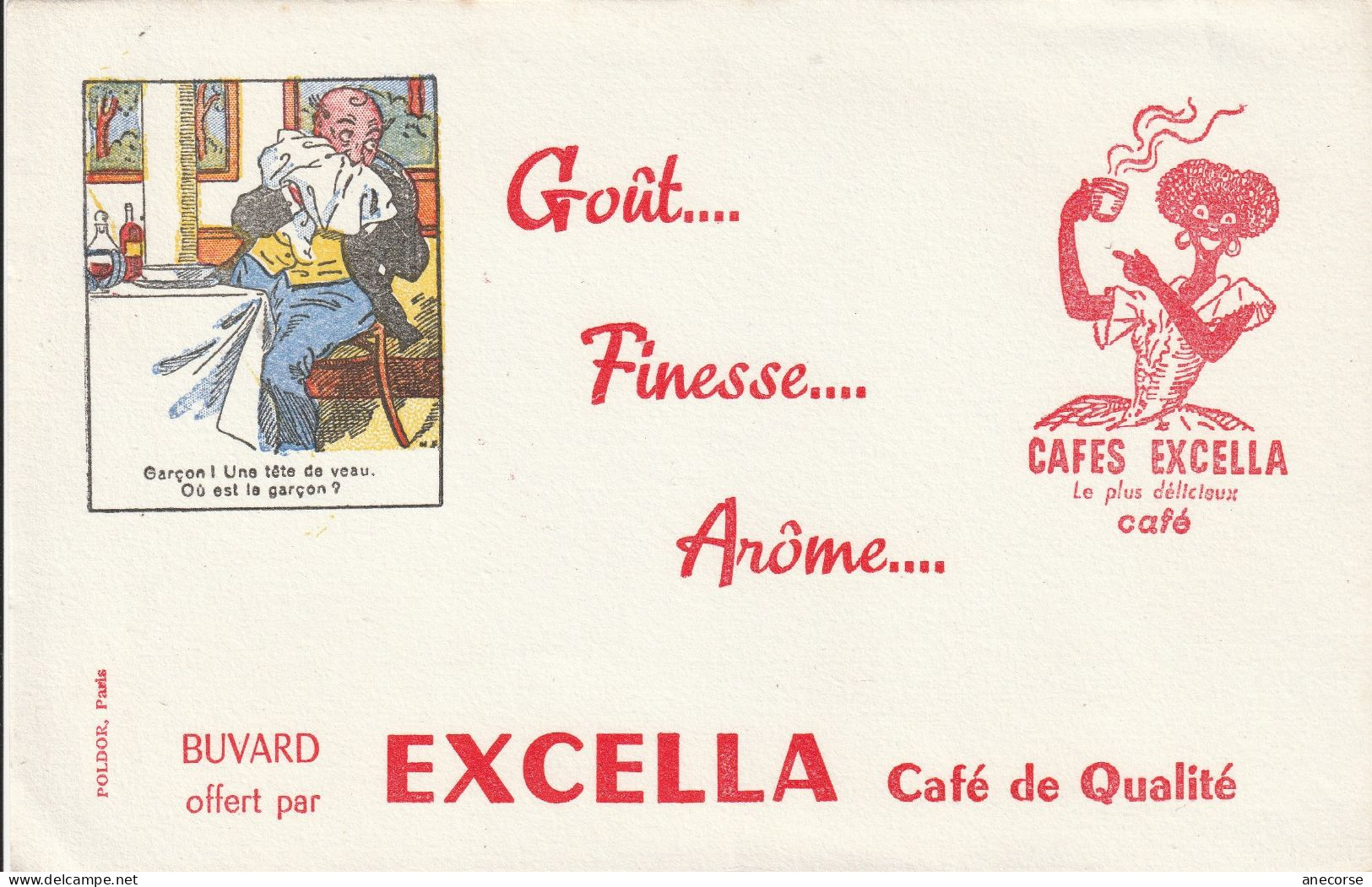 Buvard Cafés  Excella ( Garçon Une Tête De Veau ) - Coffee & Tea