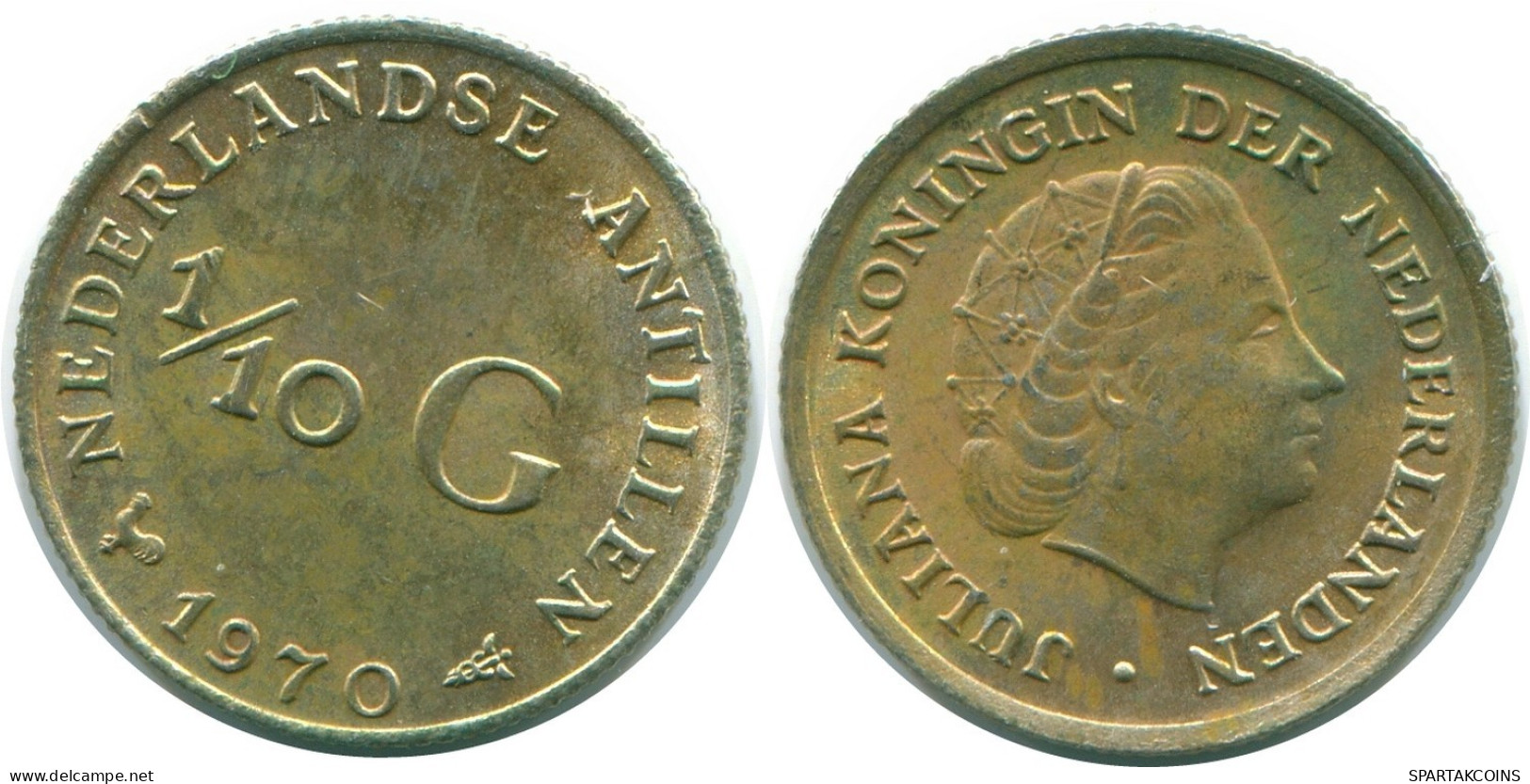 1/10 GULDEN 1970 NETHERLANDS ANTILLES SILVER Colonial Coin #NL13063.3.U.A - Niederländische Antillen