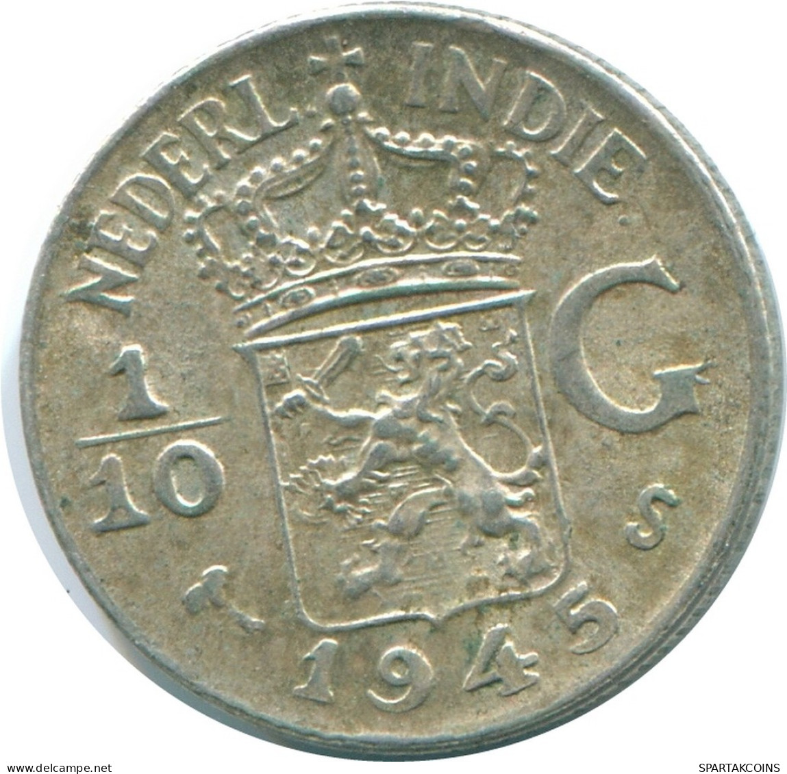 1/10 GULDEN 1945 S INDES ORIENTALES NÉERLANDAISES ARGENT Colonial Pièce #NL14089.3.F.A - Niederländisch-Indien