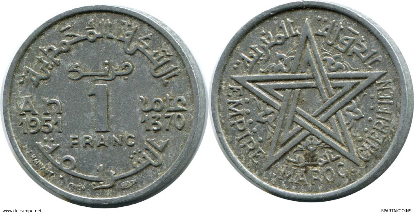 1 FRANC 1951 MOROCCO Islamic Coin #AH695.3.U.A - Marokko