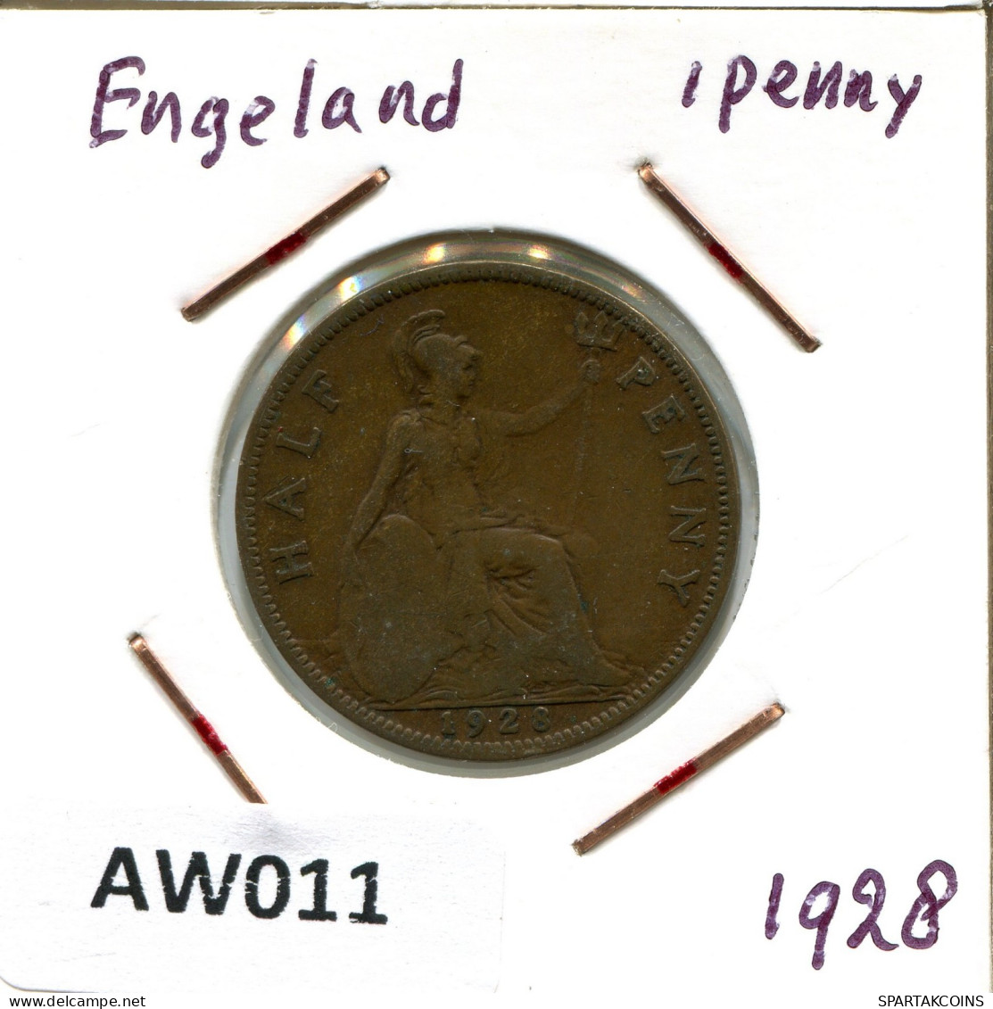 HALF PENNY 1928 UK GBAN BRETAÑA GREAT BRITAIN Moneda #AW011.E.A - C. 1/2 Penny