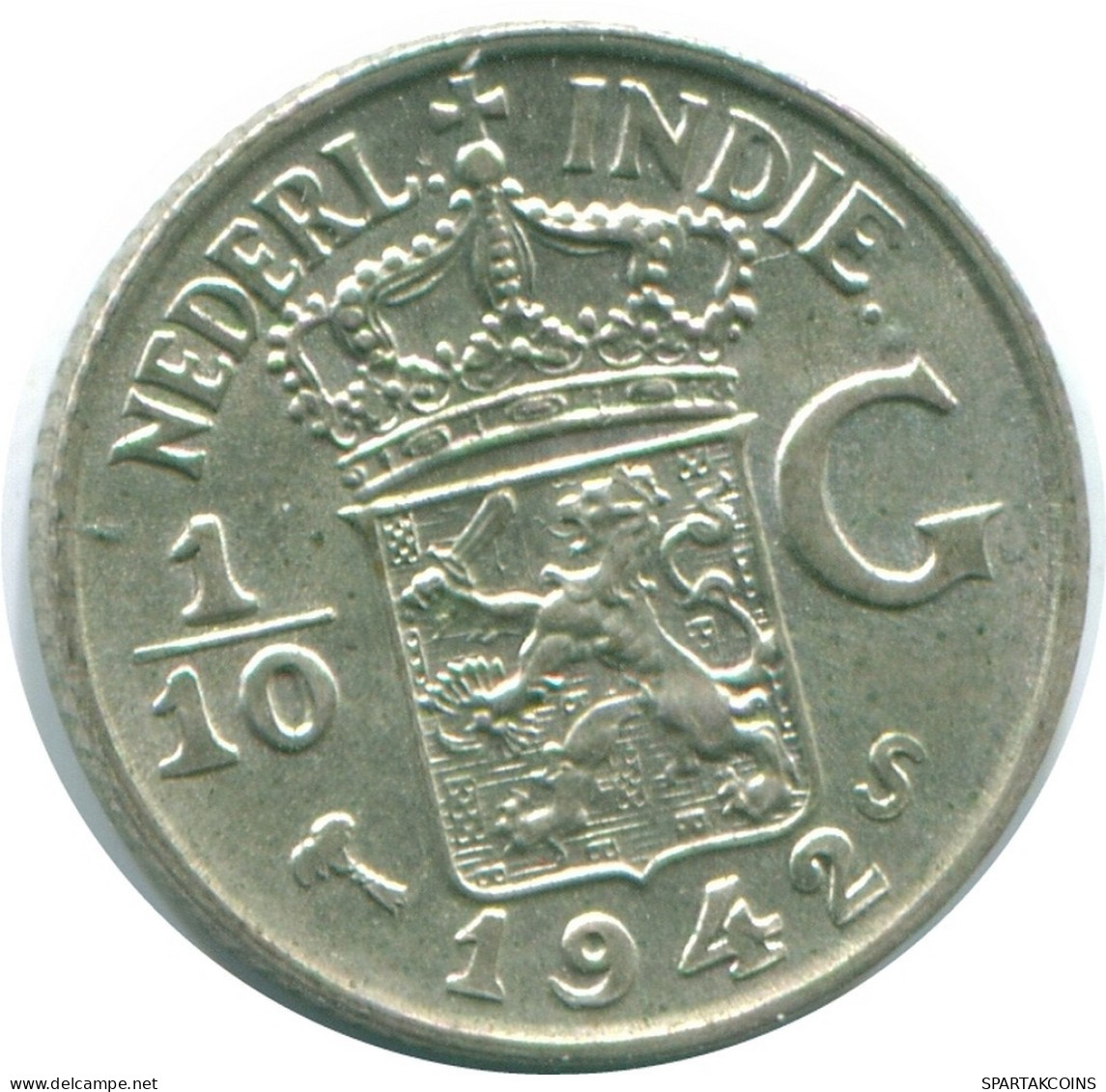 1/10 GULDEN 1942 NIEDERLANDE OSTINDIEN SILBER Koloniale Münze #NL13893.3.D.A - Niederländisch-Indien