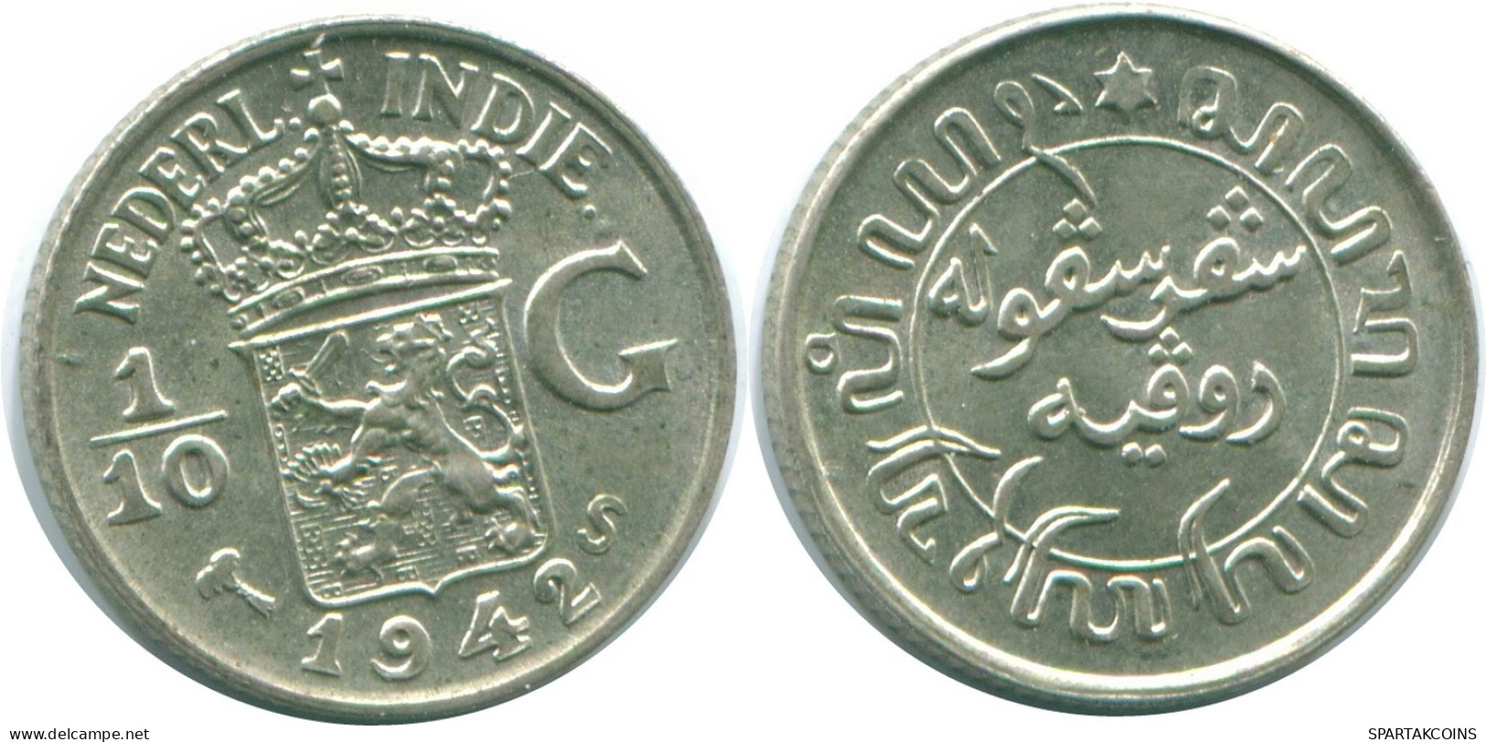 1/10 GULDEN 1942 NIEDERLANDE OSTINDIEN SILBER Koloniale Münze #NL13893.3.D.A - Niederländisch-Indien