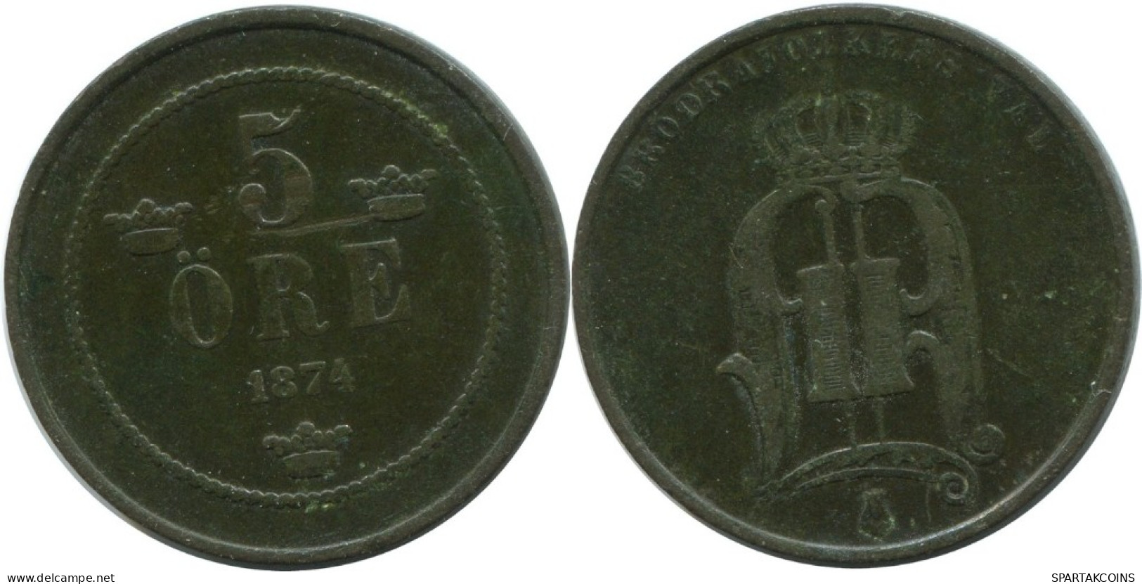 5 ORE 1874 SWEDEN Coin #AC575.2.U.A - Zweden