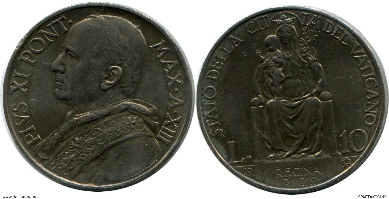 10 LIRE 1934 VATIKAN VATICAN Münze Pius XI (1922-1939) SILBER #AH306.16.D.A - Vaticaanstad