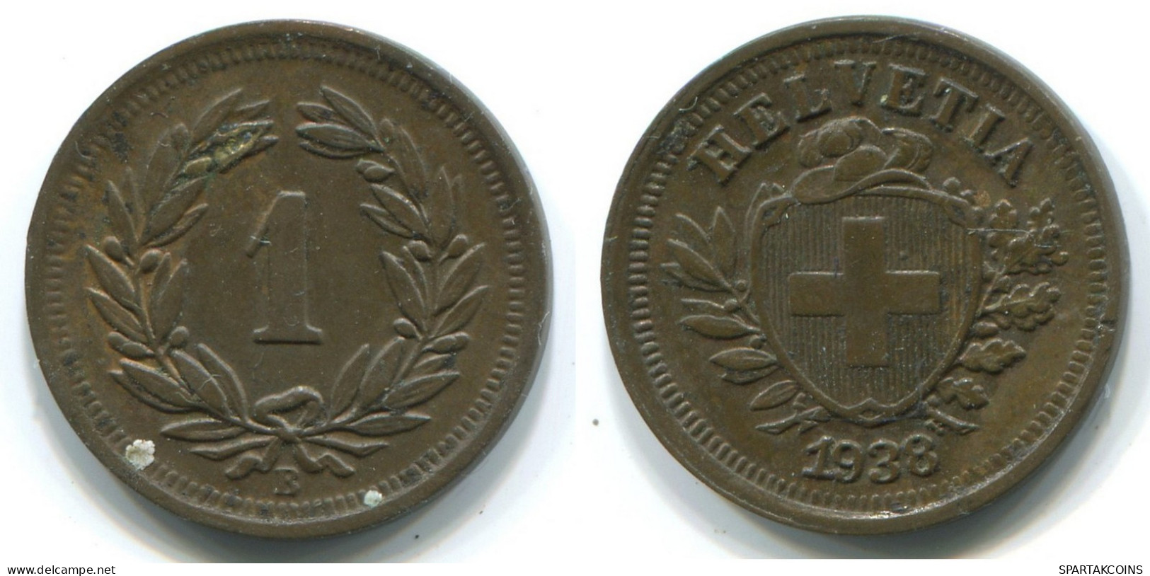 1 RAPPEN 1938 SCHWEIZ SWITZERLAND Münze #WW1134.D.A - Andere & Zonder Classificatie