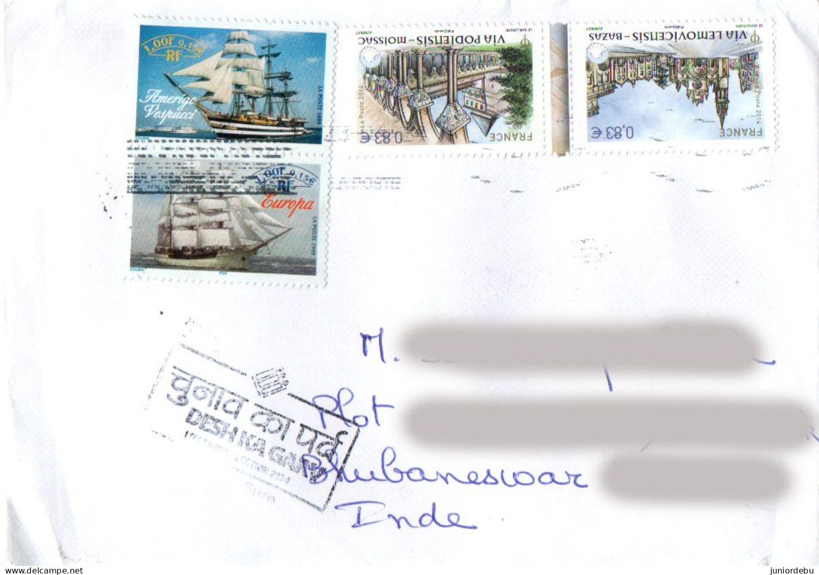 France - 2014 - Saint-Jacques De Compostelle Stamps Used  On Cover To India. - Cartas & Documentos