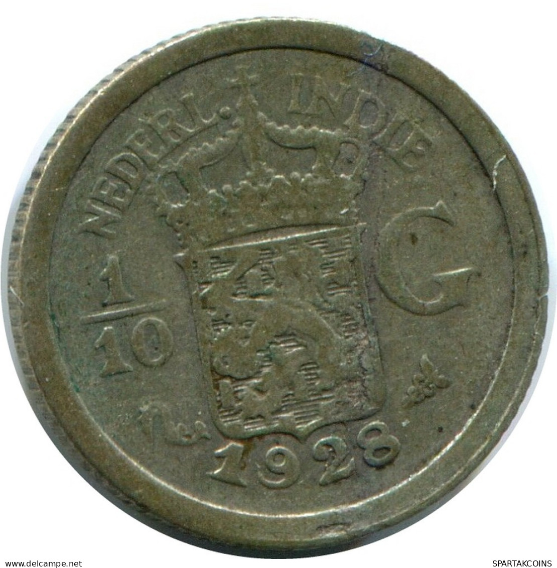 1/10 GULDEN 1928 NETHERLANDS EAST INDIES SILVER Coin #AZ104.U.A - Dutch East Indies