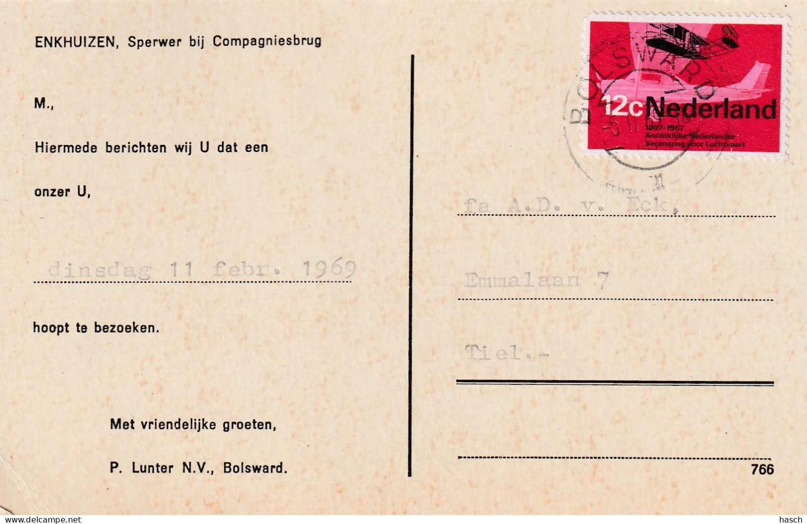 4934 84 Enkhuizen, Sperwer Bij Compagniesbrug. 1969. (Rechtsonder Een Kleine Vouw)  - Enkhuizen