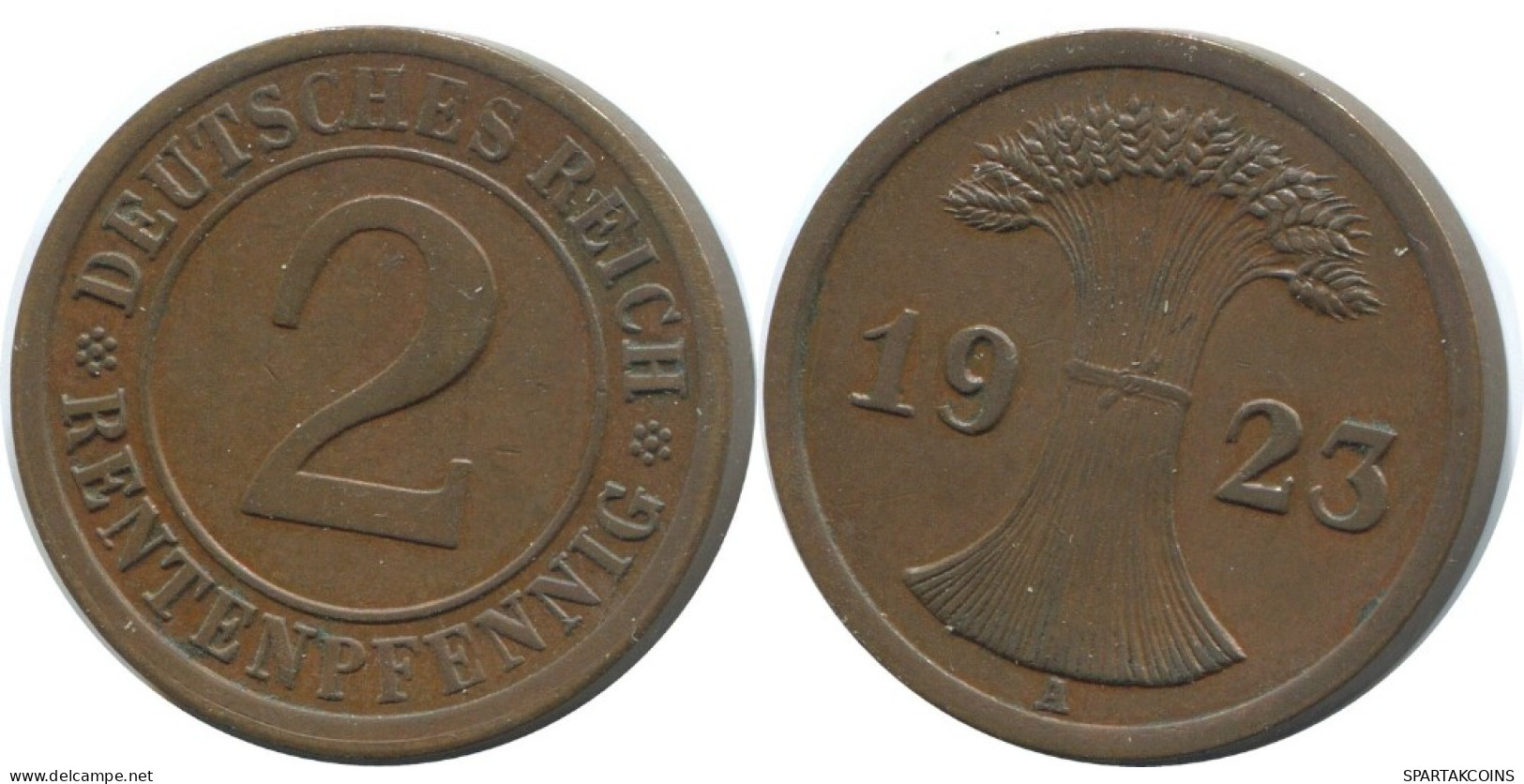 2 RENTENPFENNIG 1923 A ALEMANIA Moneda GERMANY #AE271.E.A - 2 Rentenpfennig & 2 Reichspfennig