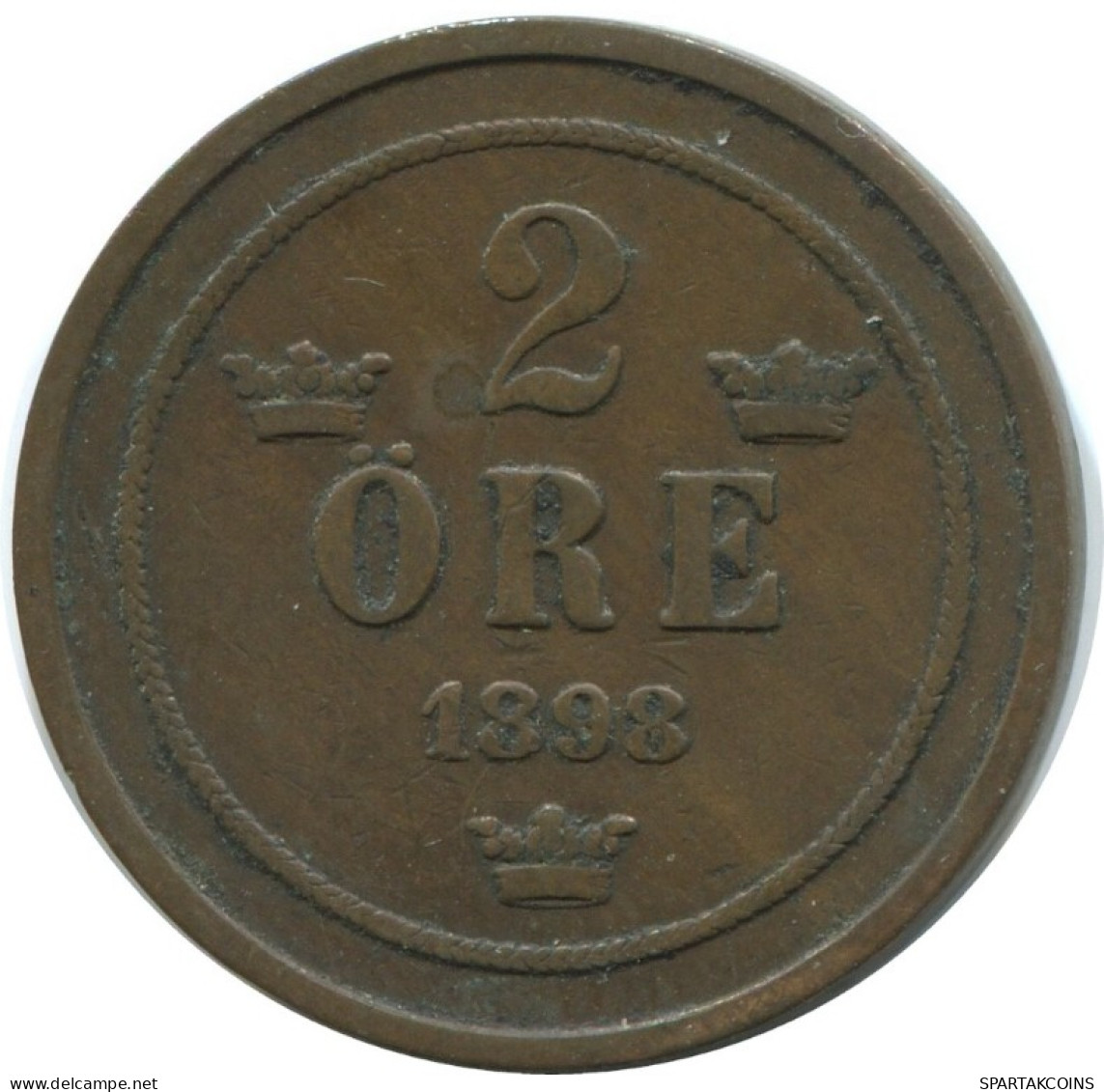2 ORE 1898 SCHWEDEN SWEDEN Münze #AD014.2.D.A - Zweden