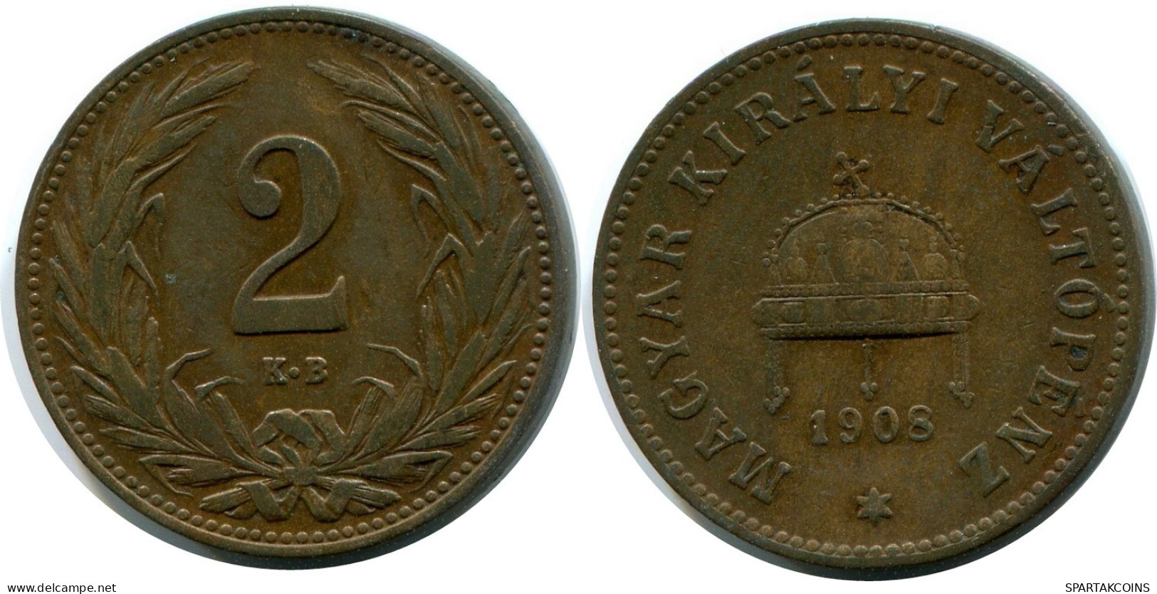 2 FILLER 1908 HUNGRÍA HUNGARY Moneda #AY251.2.E.A - Ungheria