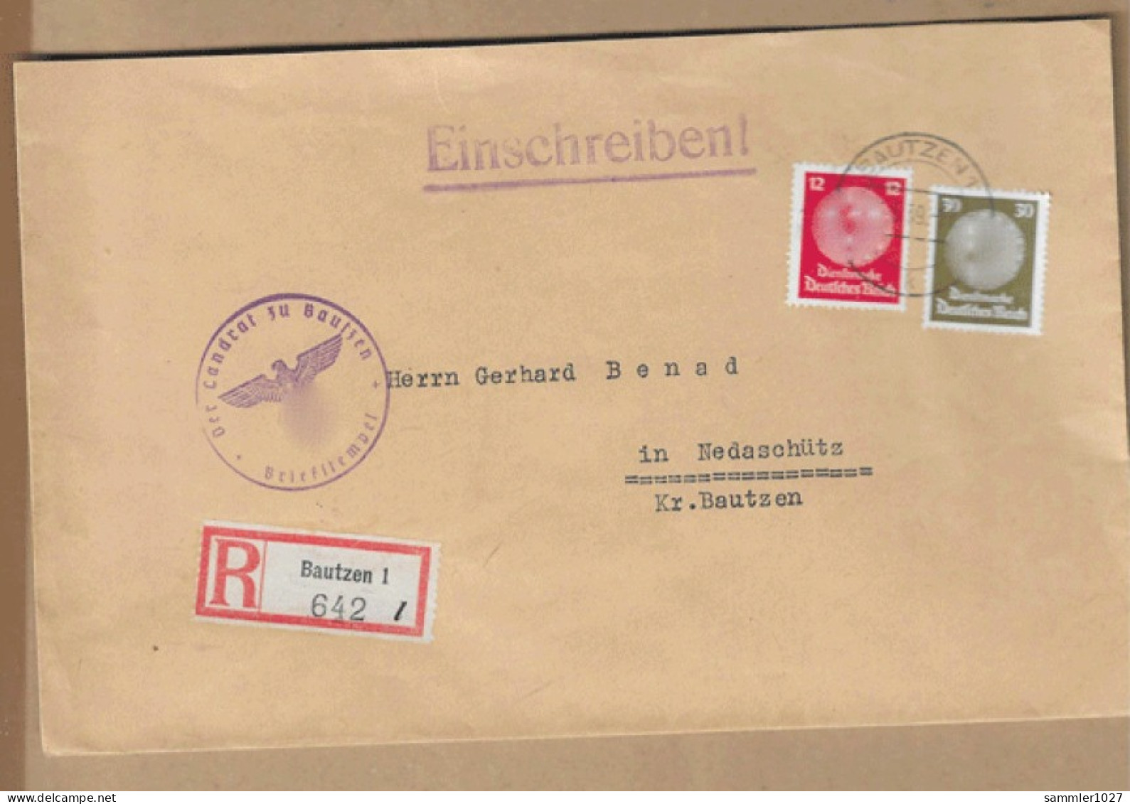 Los Vom 12.05  Dienst-Briefumschlag Aus Bautzen Nach Nedaschütz  1939 - Covers & Documents