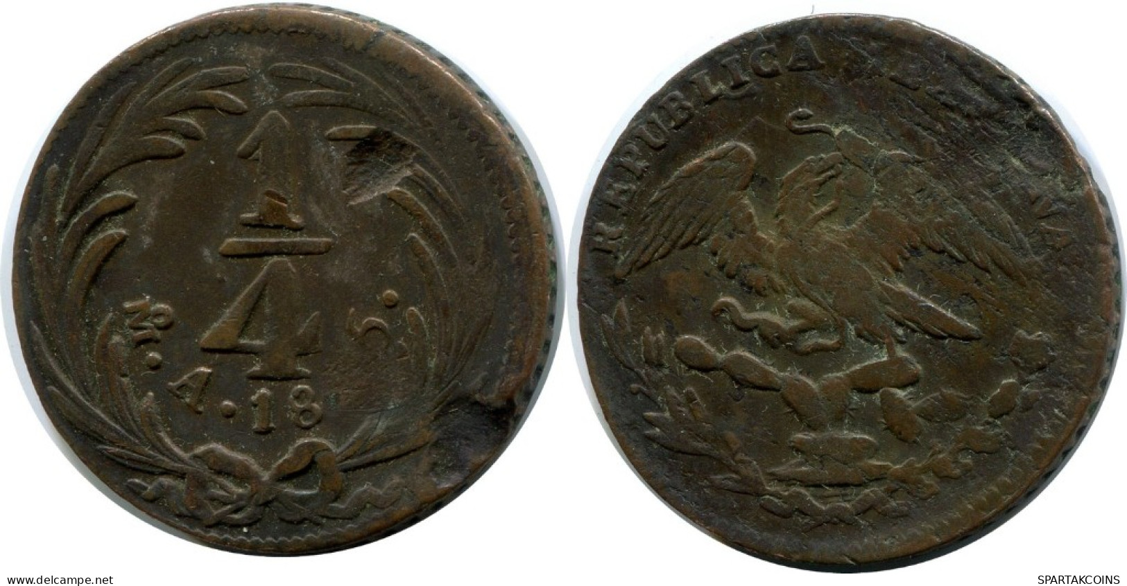 1/4 REAL 1835 MA "Quarto/Quartilla" MEXICO Coin #AH387.5.U.A - Mexico