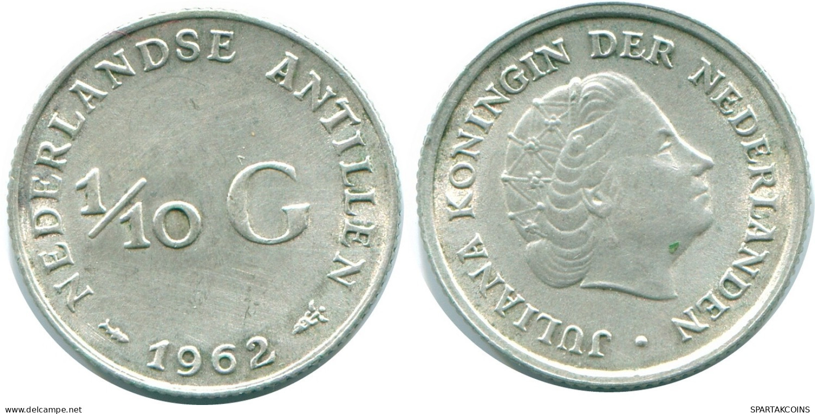 1/10 GULDEN 1962 ANTILLAS NEERLANDESAS PLATA Colonial Moneda #NL12377.3.E.A - Antille Olandesi