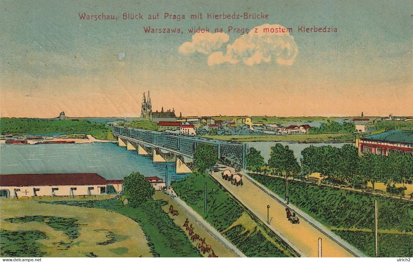AK Warschau - Blick Auf Praga Mit Kierbedz-Brücke - Feldpost Festungslazarett II Warschau - 1916  (69356) - Pologne