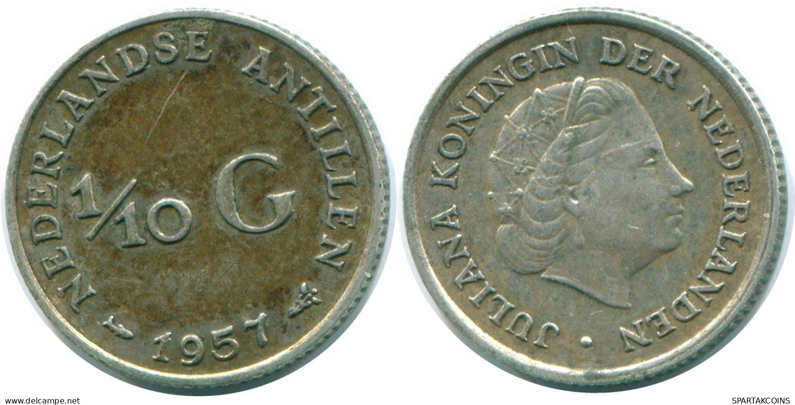 1/10 GULDEN 1957 ANTILLAS NEERLANDESAS PLATA Colonial Moneda #NL12149.3.E.A - Antillas Neerlandesas