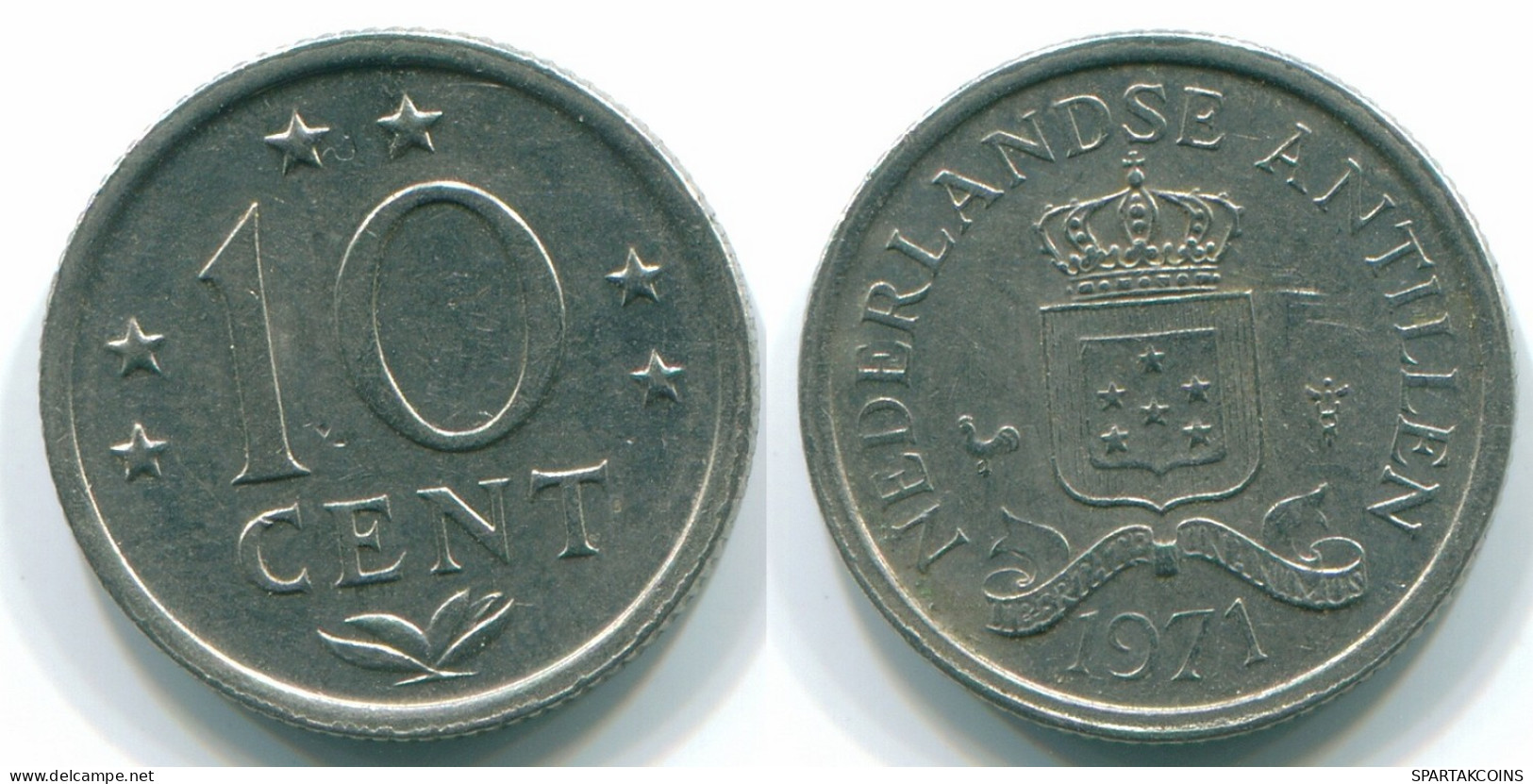 10 CENTS 1971 ANTILLES NÉERLANDAISES Nickel Colonial Pièce #S13394.F.A - Antillas Neerlandesas