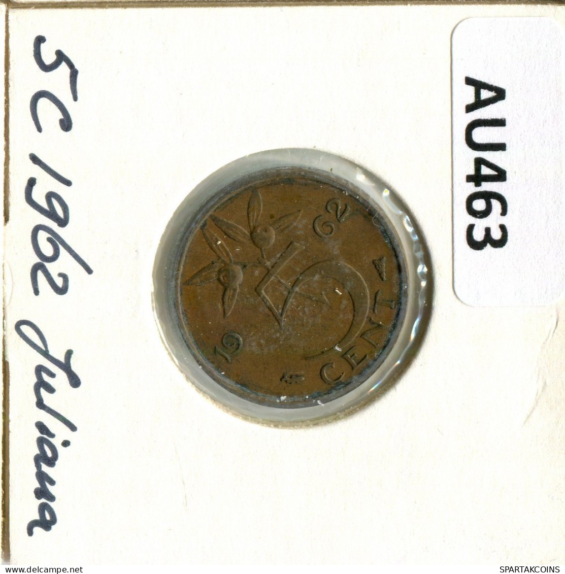 5 CENTS 1962 NIEDERLANDE NETHERLANDS Münze #AU463.D.A - 1948-1980 : Juliana