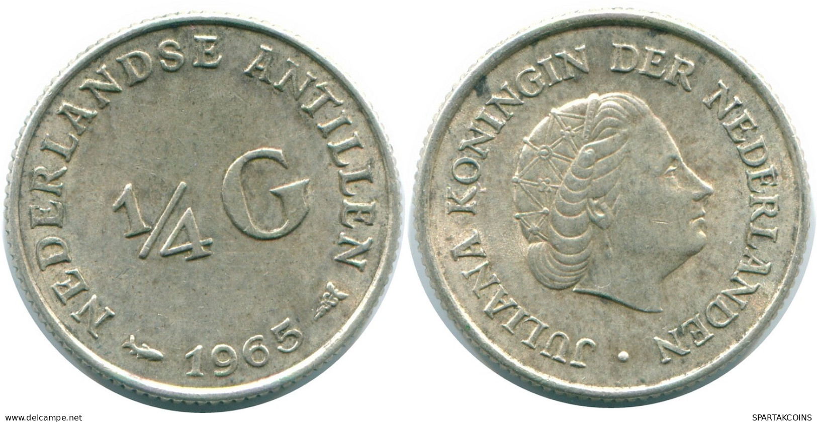 1/4 GULDEN 1965 NIEDERLÄNDISCHE ANTILLEN SILBER Koloniale Münze #NL11335.4.D.A - Niederländische Antillen