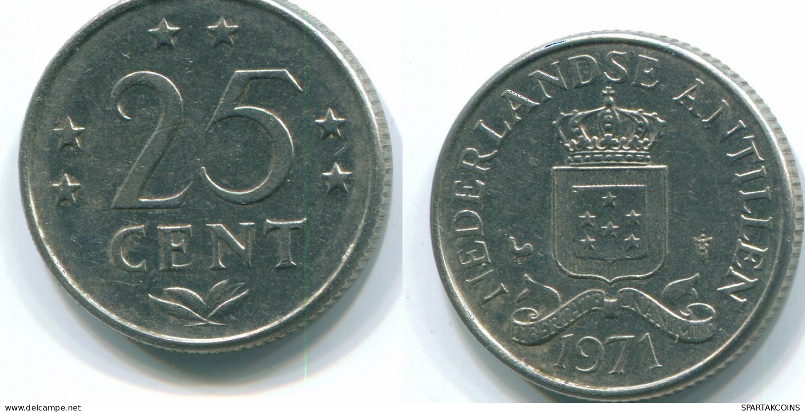 25 CENTS 1971 NETHERLANDS ANTILLES Nickel Colonial Coin #S11490.U.A - Netherlands Antilles