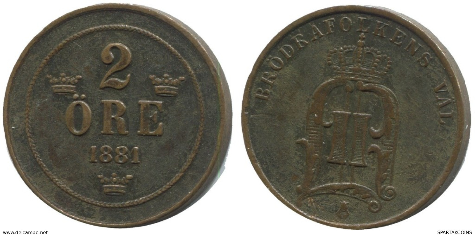 2 ORE 1881 SUÈDE SWEDEN Pièce #AC898.2.F.A - Suecia