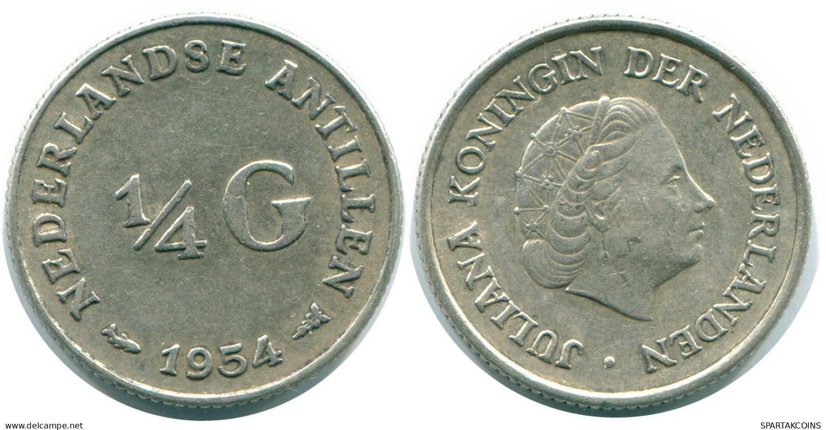 1/4 GULDEN 1954 NETHERLANDS ANTILLES SILVER Colonial Coin #NL10851.4.U.A - Netherlands Antilles