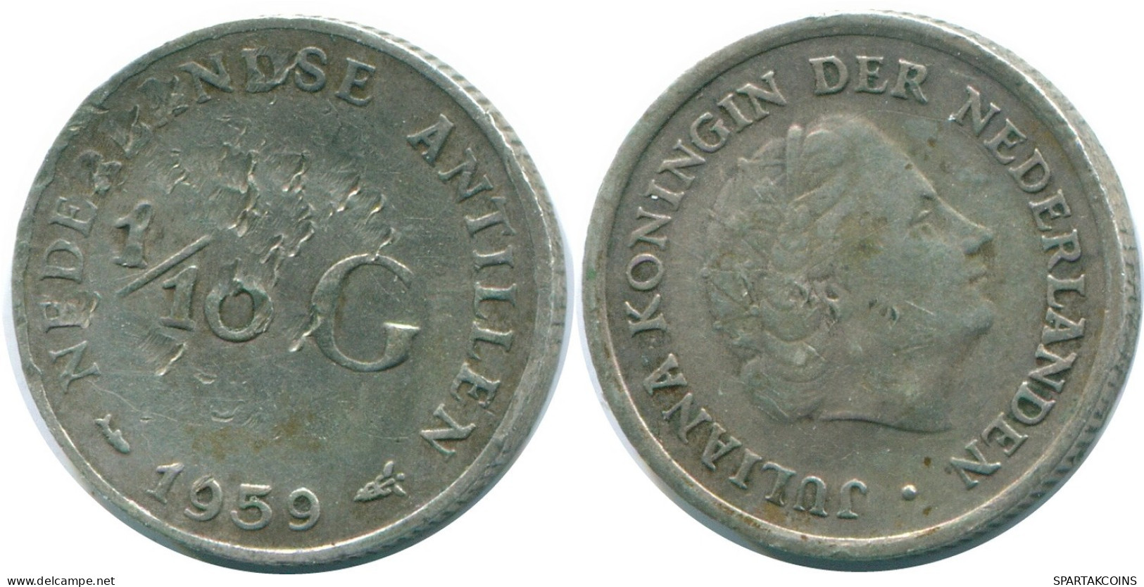 1/10 GULDEN 1959 NIEDERLÄNDISCHE ANTILLEN SILBER Koloniale Münze #NL12227.3.D.A - Antille Olandesi