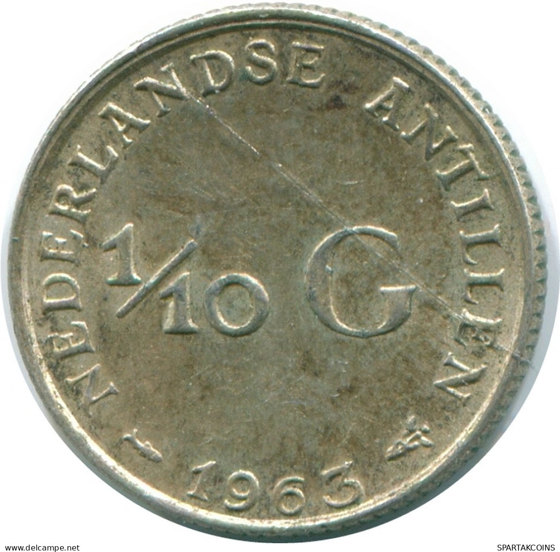 1/10 GULDEN 1963 NETHERLANDS ANTILLES SILVER Colonial Coin #NL12619.3.U.A - Netherlands Antilles