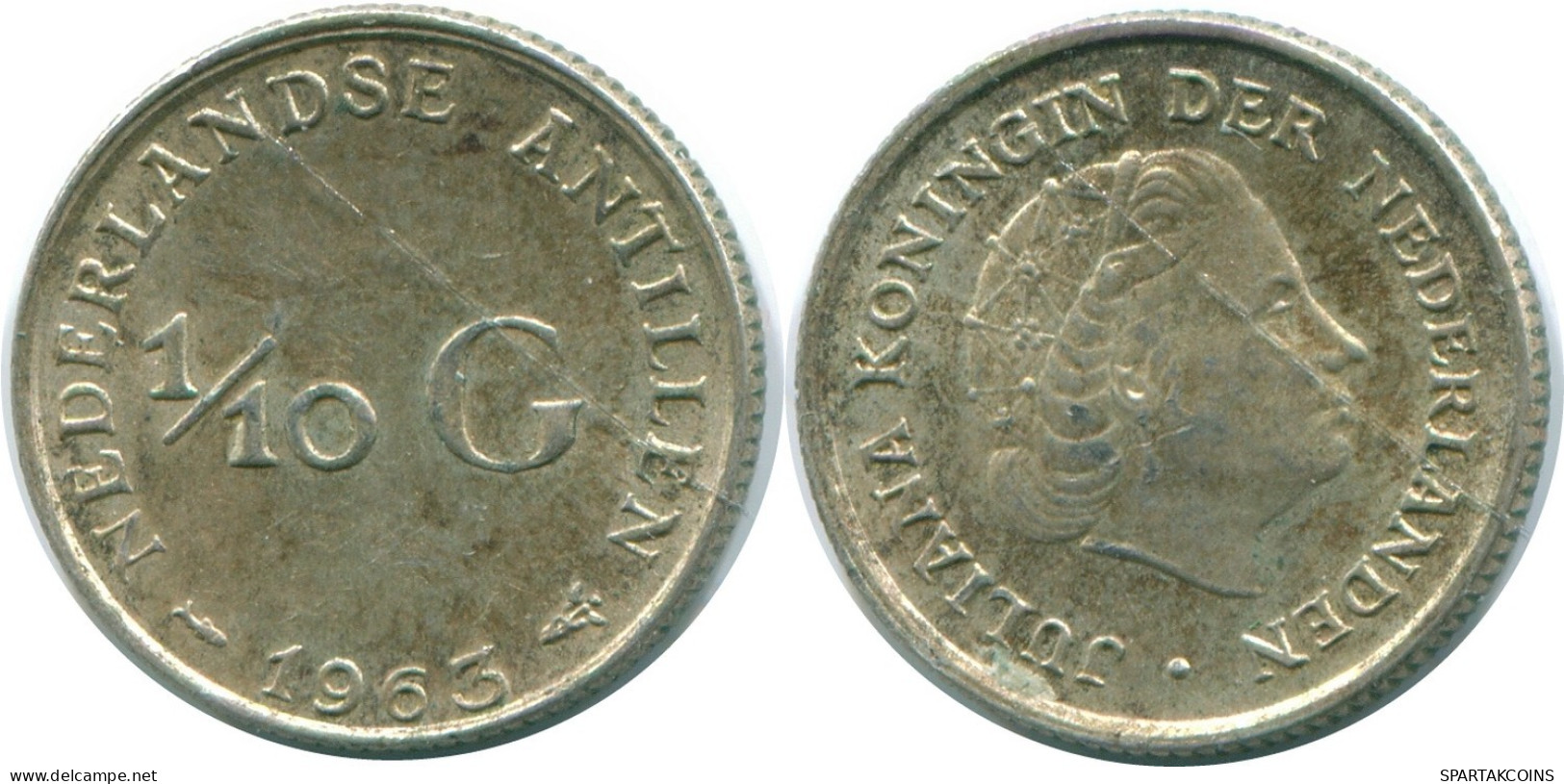 1/10 GULDEN 1963 NETHERLANDS ANTILLES SILVER Colonial Coin #NL12619.3.U.A - Netherlands Antilles