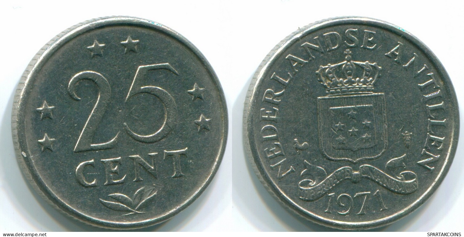 25 CENTS 1971 NETHERLANDS ANTILLES Nickel Colonial Coin #S11564.U.A - Antille Olandesi