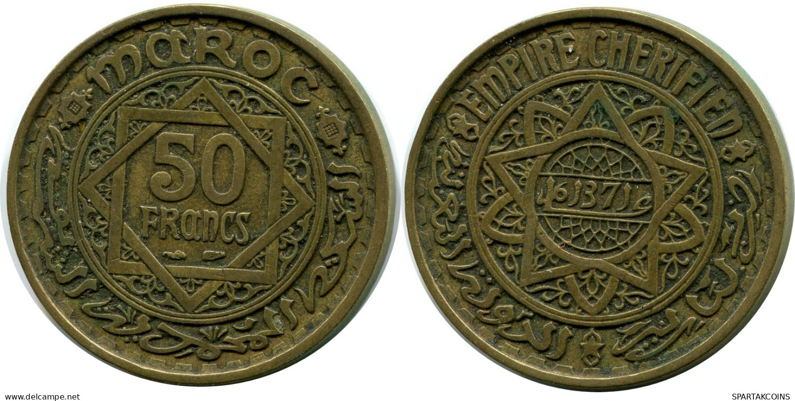 50 FRANCS 1951 MARRUECOS MOROCCO Moneda #AP254.E.A - Marruecos