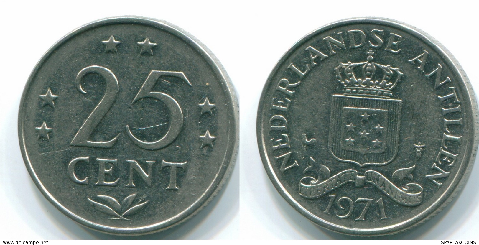 25 CENTS 1971 ANTILLES NÉERLANDAISES Nickel Colonial Pièce #S11498.F.A - Netherlands Antilles
