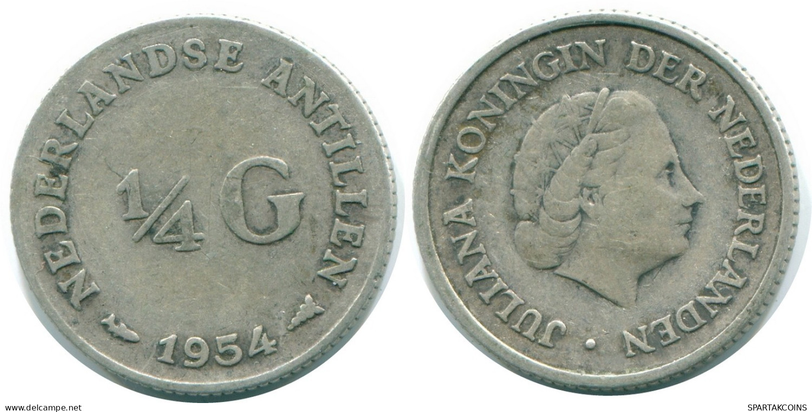 1/4 GULDEN 1954 ANTILLES NÉERLANDAISES ARGENT Colonial Pièce #NL10871.4.F.A - Nederlandse Antillen