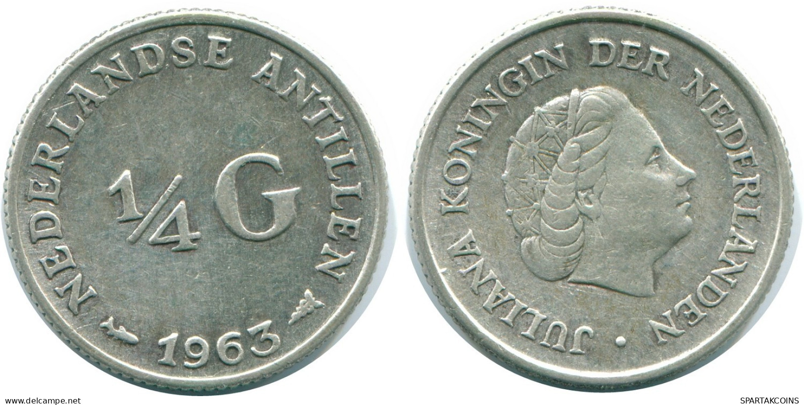 1/4 GULDEN 1963 ANTILLES NÉERLANDAISES ARGENT Colonial Pièce #NL11191.4.F.A - Antilles Néerlandaises