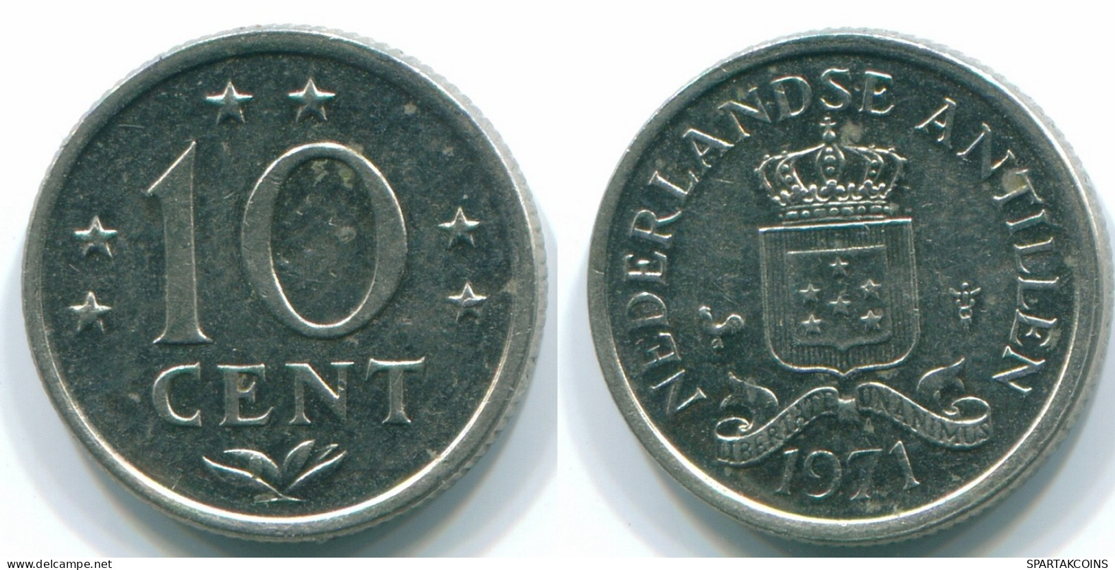 10 CENTS 1971 ANTILLES NÉERLANDAISES Nickel Colonial Pièce #S13386.F.A - Antille Olandesi