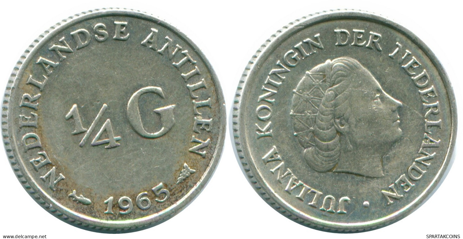 1/4 GULDEN 1965 NETHERLANDS ANTILLES SILVER Colonial Coin #NL11270.4.U.A - Niederländische Antillen