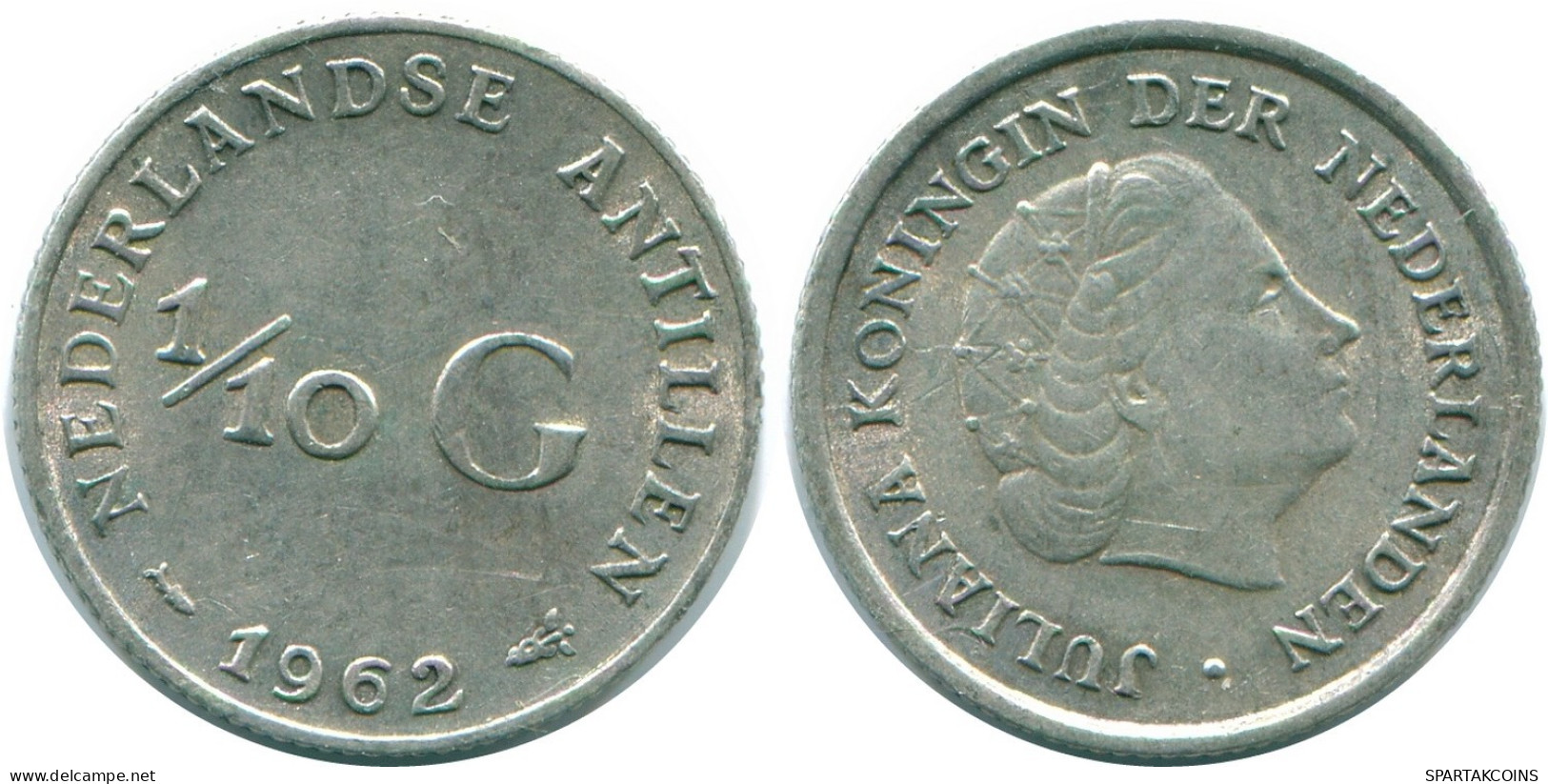 1/10 GULDEN 1962 ANTILLES NÉERLANDAISES ARGENT Colonial Pièce #NL12383.3.F.A - Niederländische Antillen