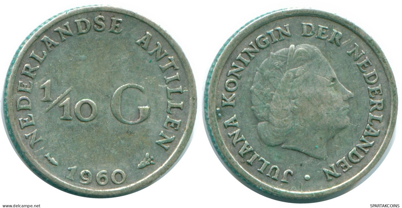 1/10 GULDEN 1960 NIEDERLÄNDISCHE ANTILLEN SILBER Koloniale Münze #NL12319.3.D.A - Nederlandse Antillen