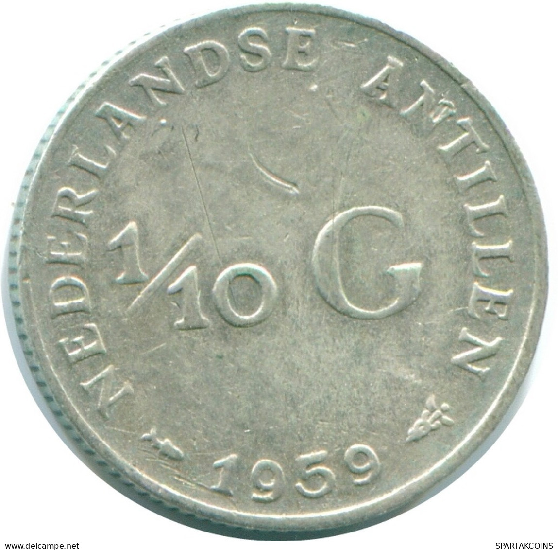 1/10 GULDEN 1959 ANTILLES NÉERLANDAISES ARGENT Colonial Pièce #NL12196.3.F.A - Antilles Néerlandaises