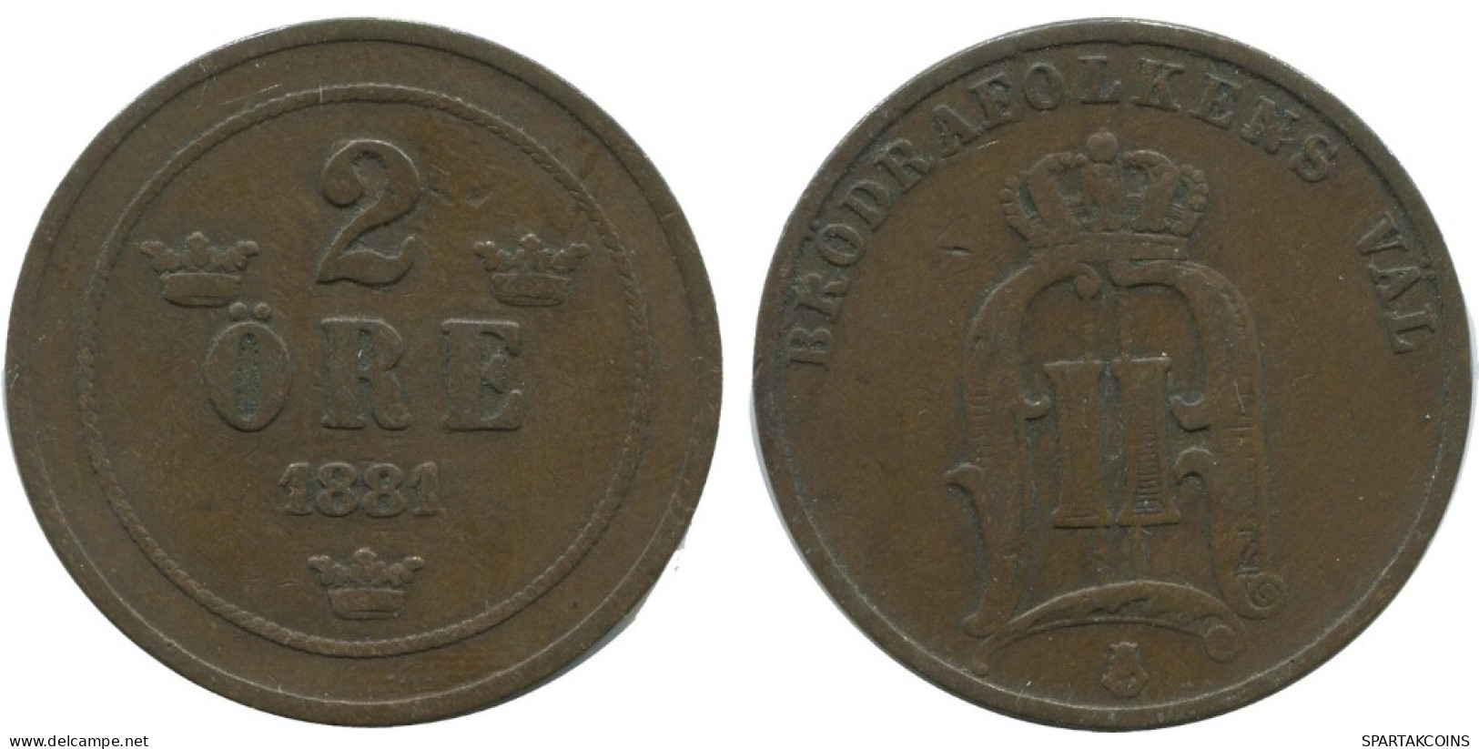 2 ORE 1881 SUECIA SWEDEN Moneda #AC927.2.E.A - Suède