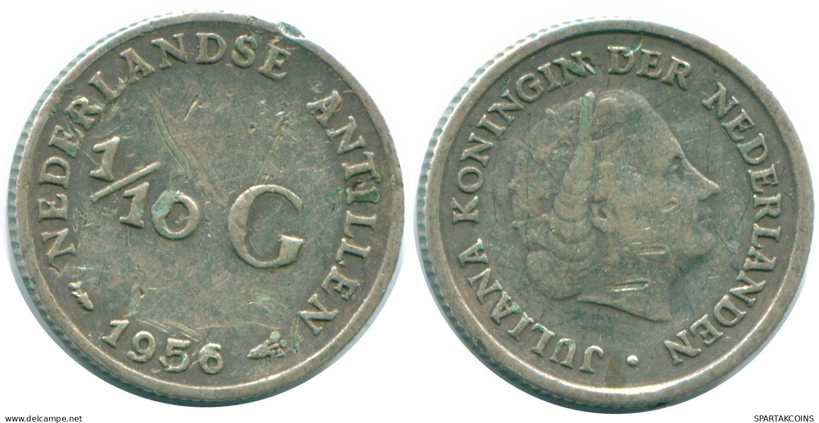 1/10 GULDEN 1956 ANTILLAS NEERLANDESAS PLATA Colonial Moneda #NL12116.3.E.A - Netherlands Antilles