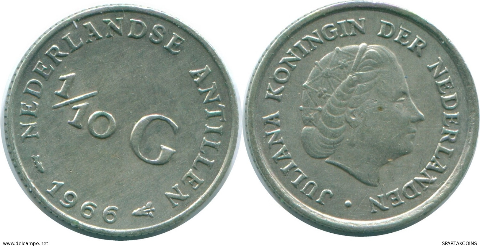 1/10 GULDEN 1966 ANTILLAS NEERLANDESAS PLATA Colonial Moneda #NL12927.3.E.A - Antille Olandesi