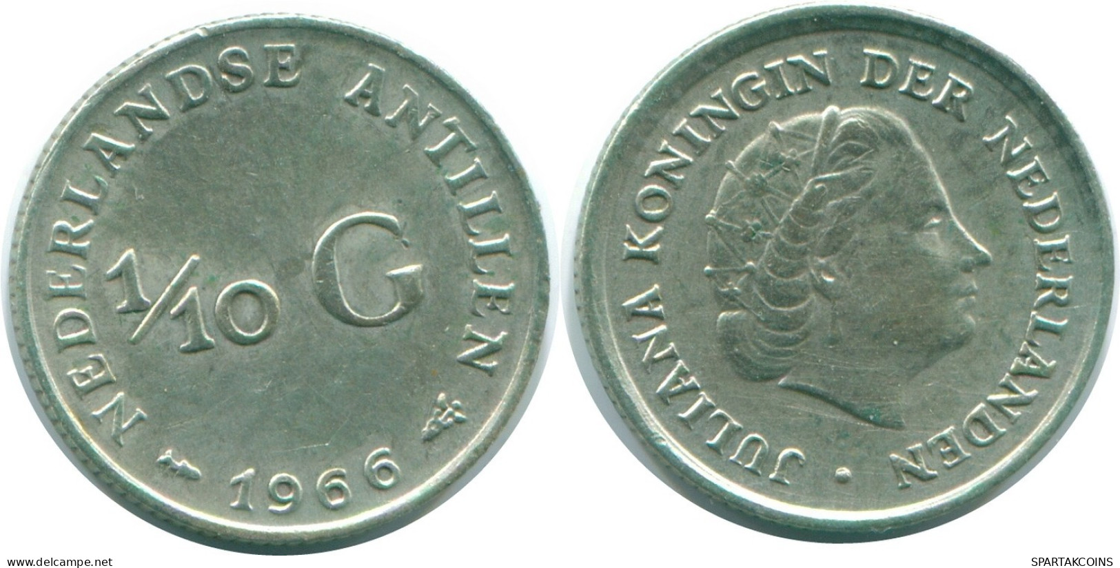 1/10 GULDEN 1966 NIEDERLÄNDISCHE ANTILLEN SILBER Koloniale Münze #NL12926.3.D.A - Niederländische Antillen
