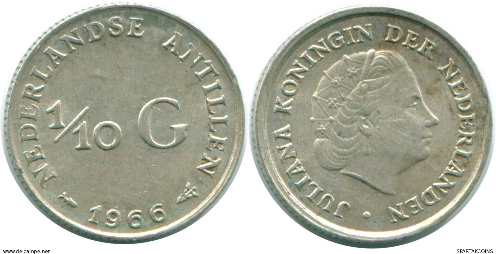 1/10 GULDEN 1966 ANTILLAS NEERLANDESAS PLATA Colonial Moneda #NL12745.3.E.A - Antille Olandesi