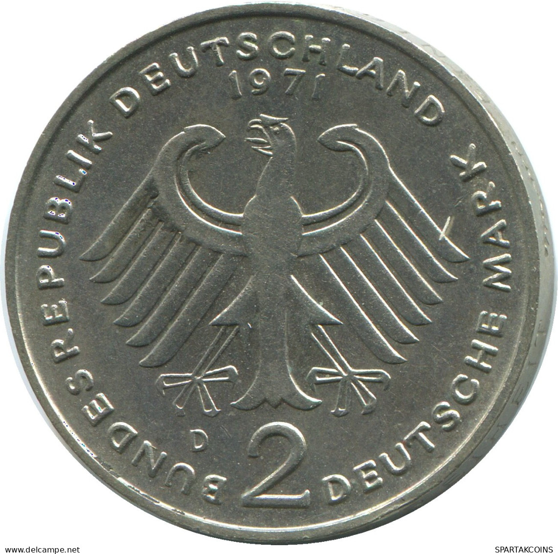 2 DM 1971 D WEST & UNIFIED GERMANY Coin #DE10370.5.U.A - 2 Mark