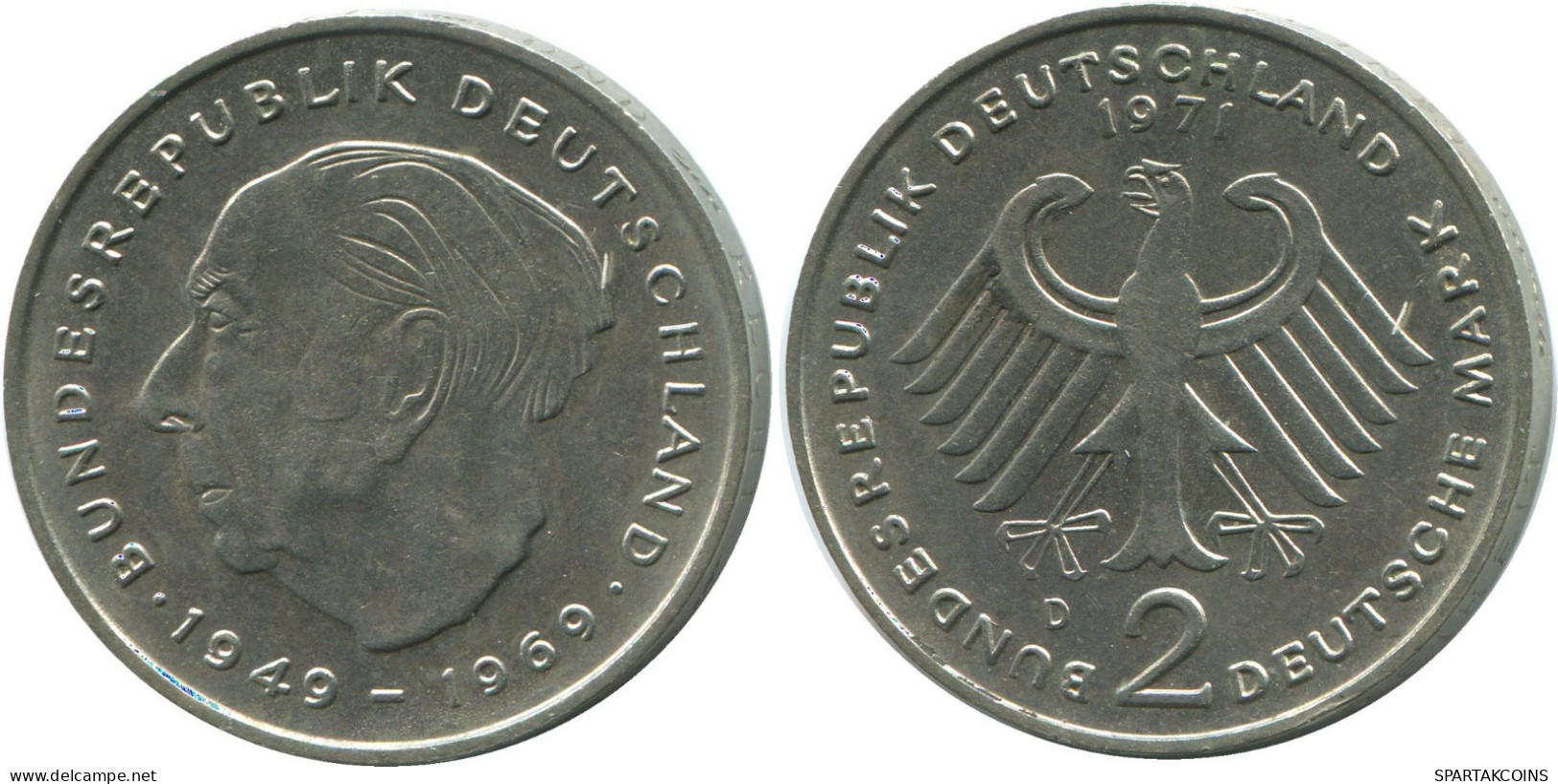 2 DM 1971 D WEST & UNIFIED GERMANY Coin #DE10370.5.U.A - 2 Mark
