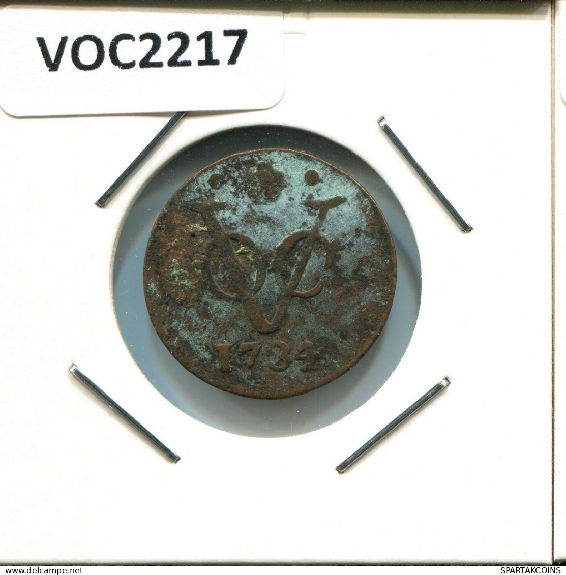 1734 HOLLAND VOC DUIT INDES NÉERLANDAIS NETHERLANDS NEW YORK COLONIAL PENNY #VOC2217.7.F.A - Indes Néerlandaises