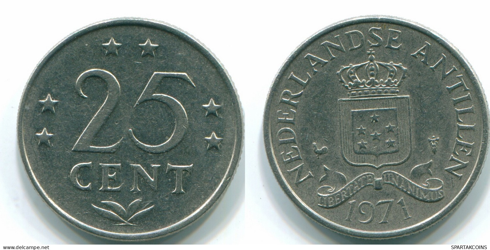 25 CENTS 1971 ANTILLAS NEERLANDESAS Nickel Colonial Moneda #S11522.E.A - Niederländische Antillen