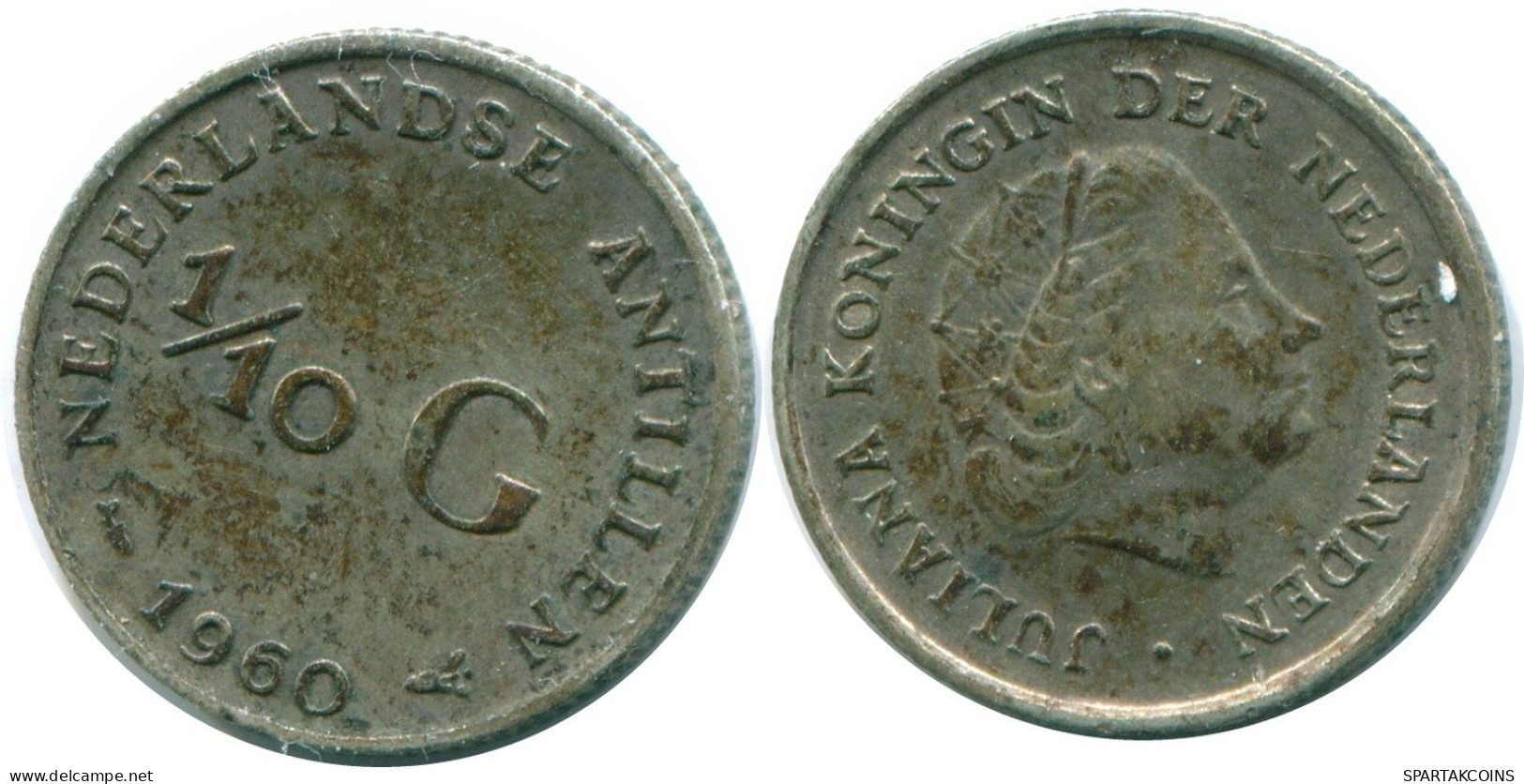 1/10 GULDEN 1960 ANTILLAS NEERLANDESAS PLATA Colonial Moneda #NL12352.3.E.A - Antillas Neerlandesas